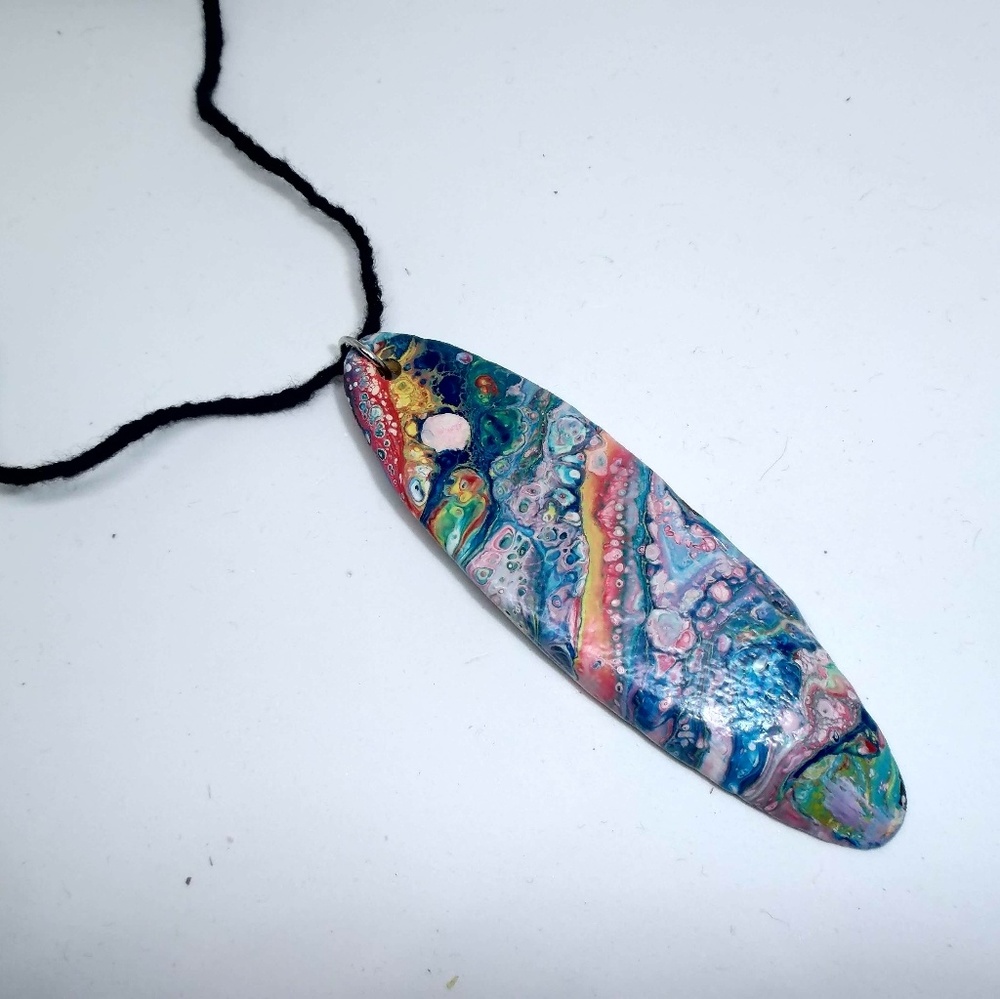 Rainbow Driftwood Handpainted Artisan Pendant